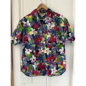Vintage Hawaiian Shirt‎ Mens Small Tropical Floral Camp Button Up Cotton